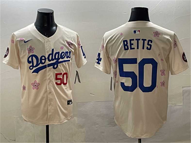 Men%27s Los Angeles Dodgers #50 Mookie Betts Cream 2025 Tokyo Series Limited Stitched Jersey
